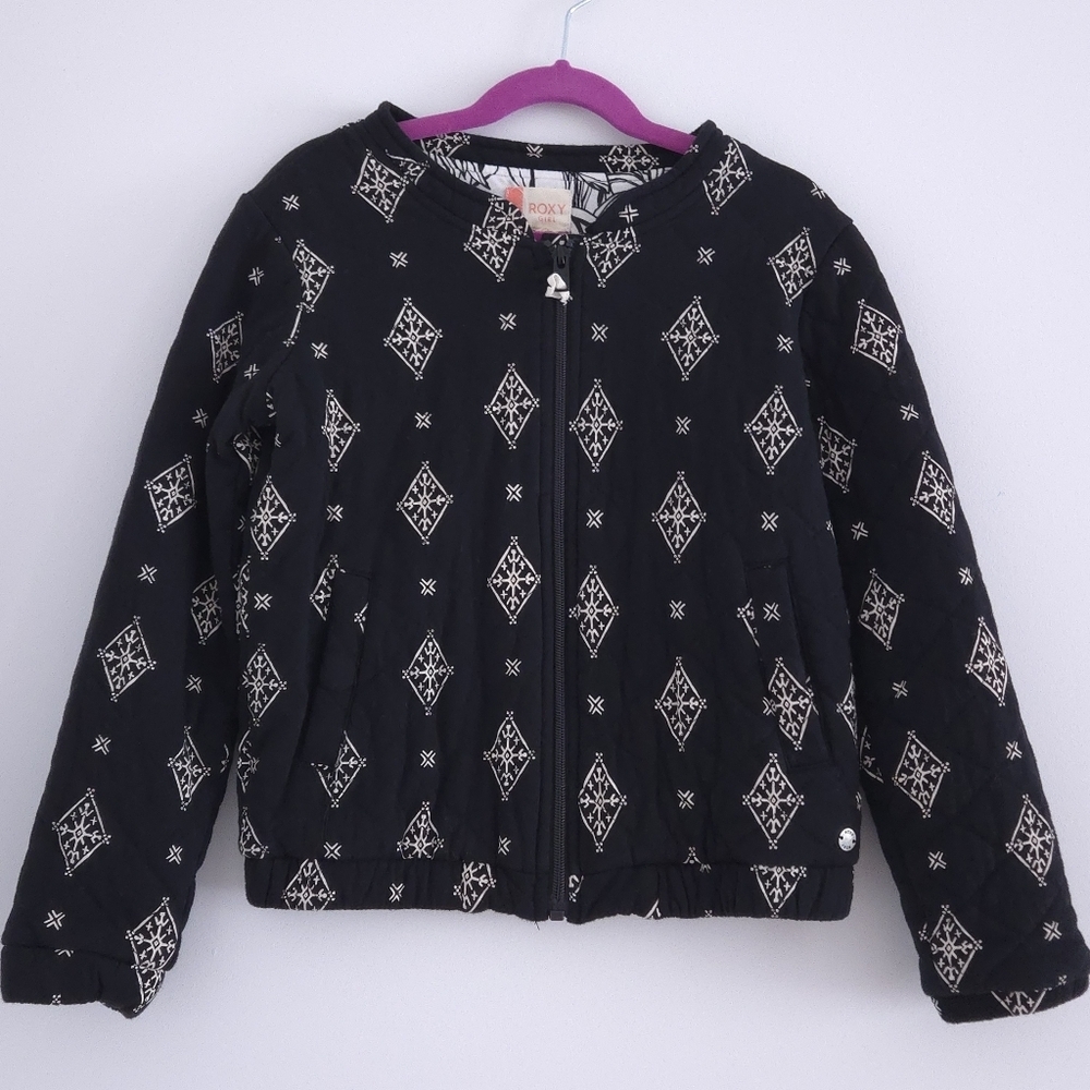 Roxy Girls Quilted Anthracite Tribal Zip Up Jacket size 6-7